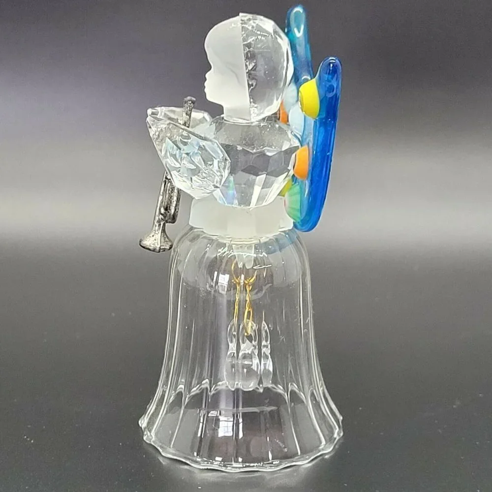 Art Glass Angel Bell Crystal Arms Millefiori Wings Delicate Collectible Curio